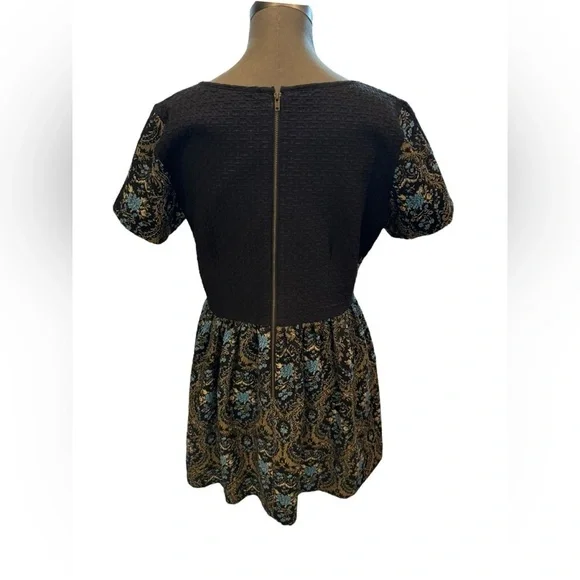 River Island Black Blue Brocade Tapestry A Line Dress US 12 - Picture 4 of 11
